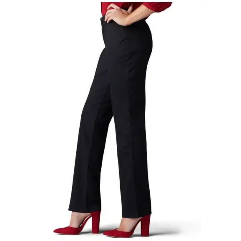 Lee Women's Wrinkle Free Straight Leg Mid-Rise Black Pants Size 2 Medium NWT